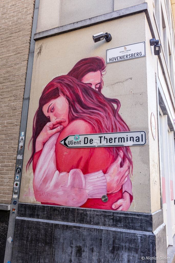Fresque murale Gand, panneau Hoveniersberg et UGent De Therminal.