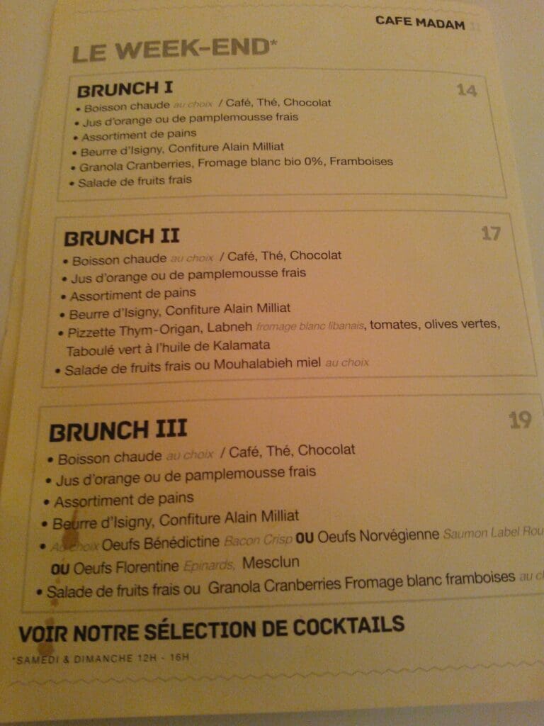 Menu Brunch Café Madam - DR MelleBonPlan