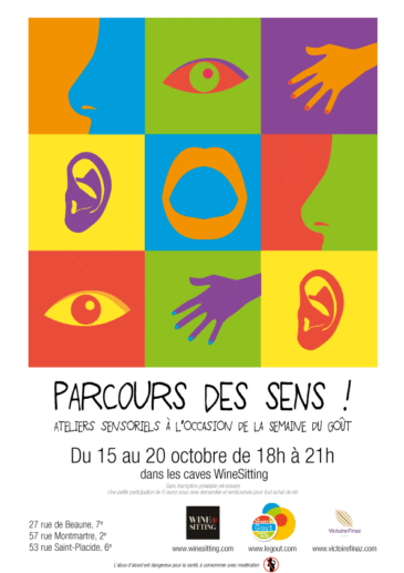 Affiche des ateliers sensoriels Parcours des Sens pour la Semaine du Goût 2013 organisés par WineSitting.