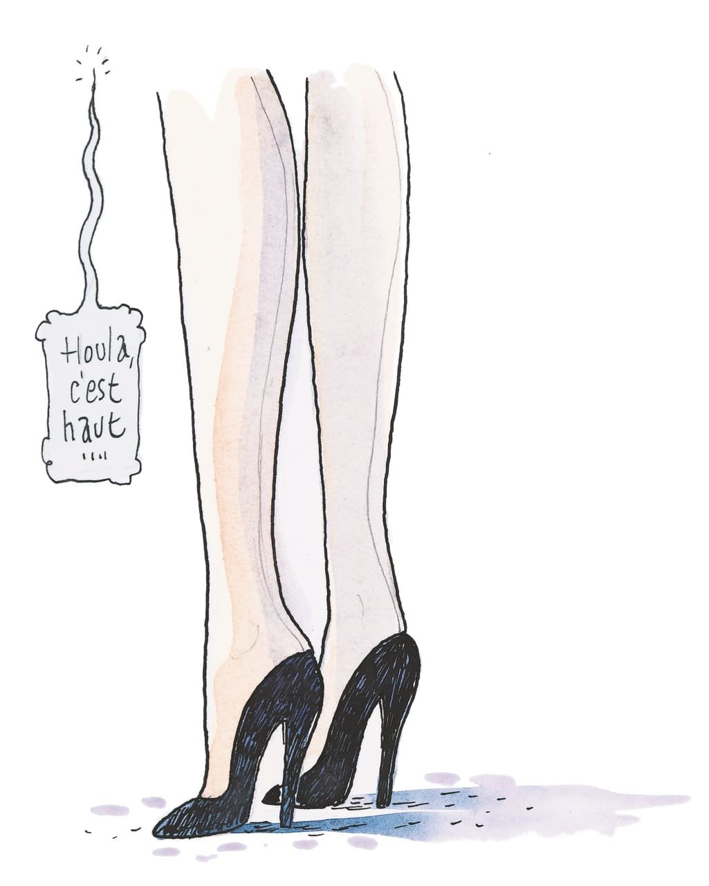 Paris couche toi là © Parigramme Jambes et talons hauts noirs avec bulle "Houla, c'est haut".