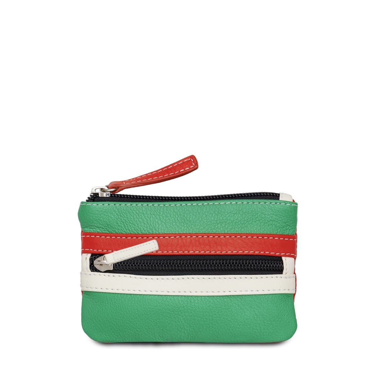 Pochette cuir vert rouge blanc zippée idée cadeau Noël 39€