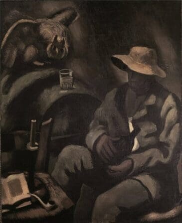 Tableau Le Philosophe à la bouteille (1926) d'Amédée de la Patellière, exposé au Mudo-Musée de l'Oise.
