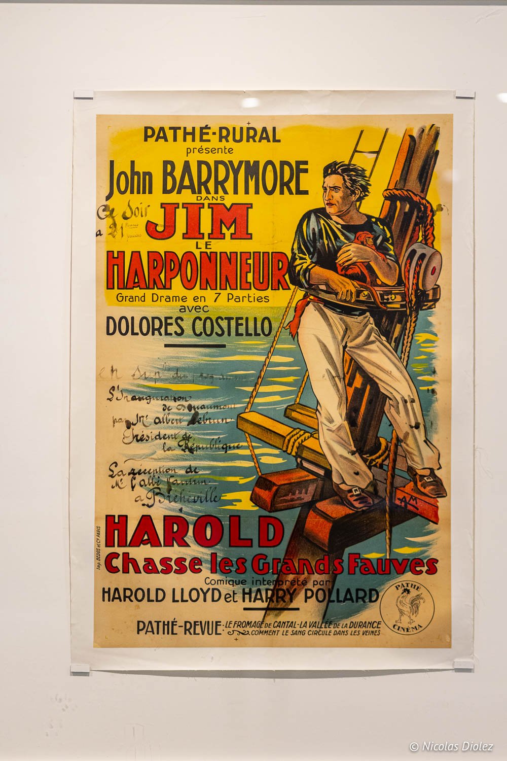 Affiche Pathé-Rural pour "Jim le Harponneur" avec John Barrymore et Harold Lloyd.