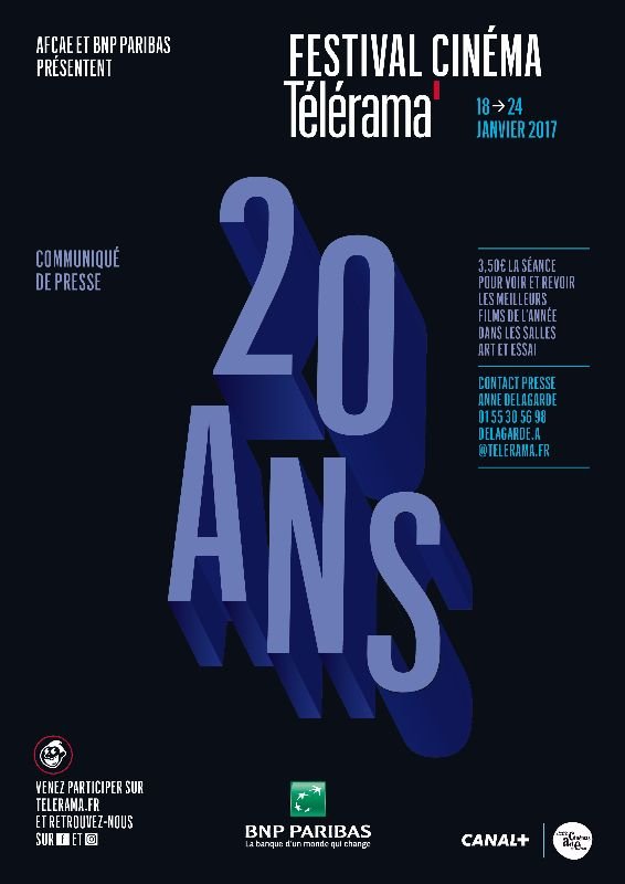 Festival Cinéma Télérama 20 ans, communiqué de presse janvier 2017.
