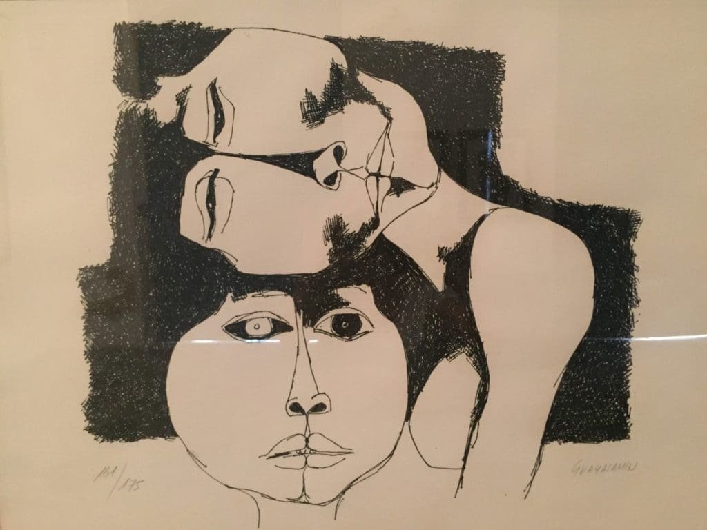 Casa de Guyasamin. DR Valérie Collet 2018 Dessin de Oswaldo Guayasamín, Maison d'Oswaldo Guyasamin, La Havane.