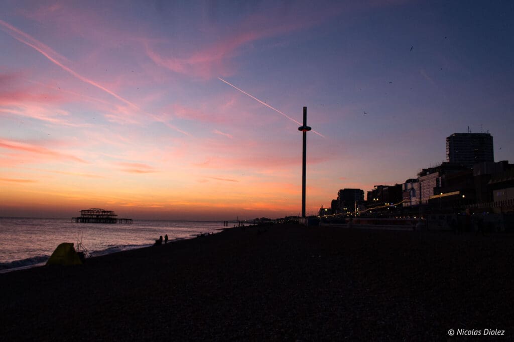 coucher de soleil plage Brighton