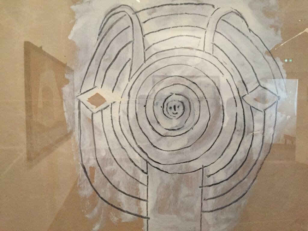 Dessin abstrait spirale avec visage, Tête de faune, musée Picasso.