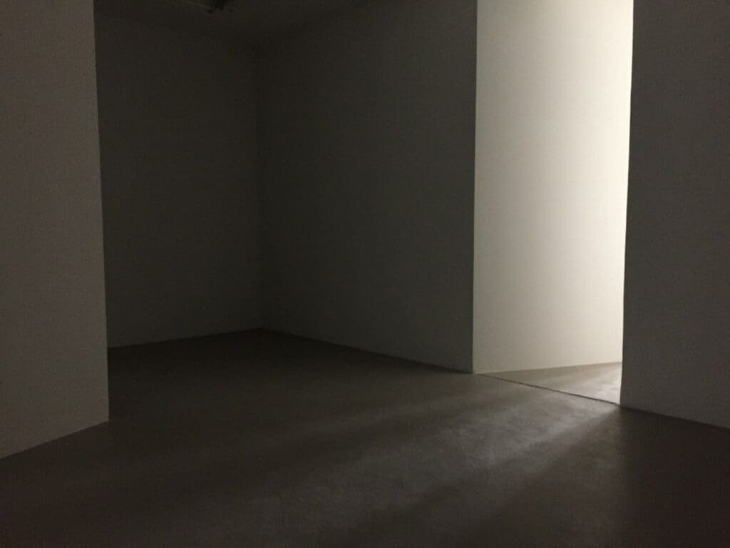 Steegmann Mangrané - DR Valérie Collet 2019 Espace sombre avec une ouverture lumineuse, installation d'exposition.