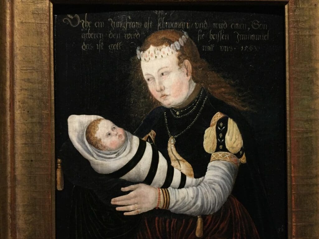 Mère et enfant, peinture ancienne "Enfants de la Renaissance" château de Blois.