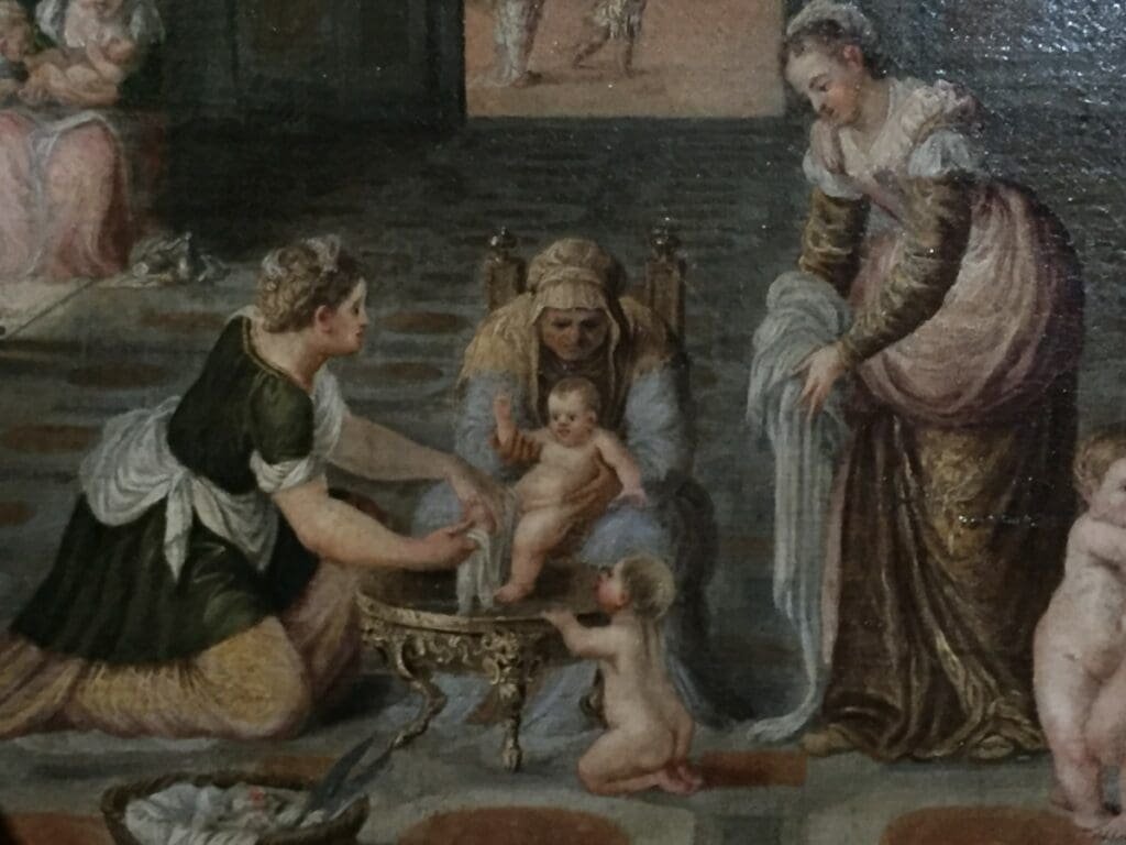 Tableau "La Toilette du bébé" de l'exposition Enfants de la Renaissance au château de Blois.