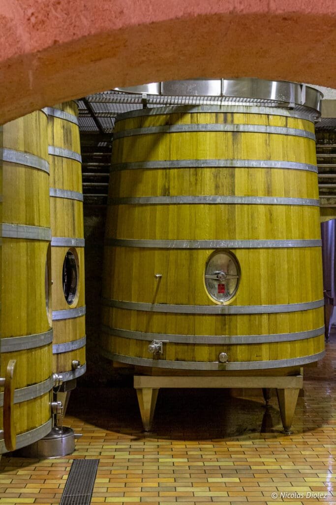 Wooden fermentation vats at Château Angélus, Saint-Émilion.