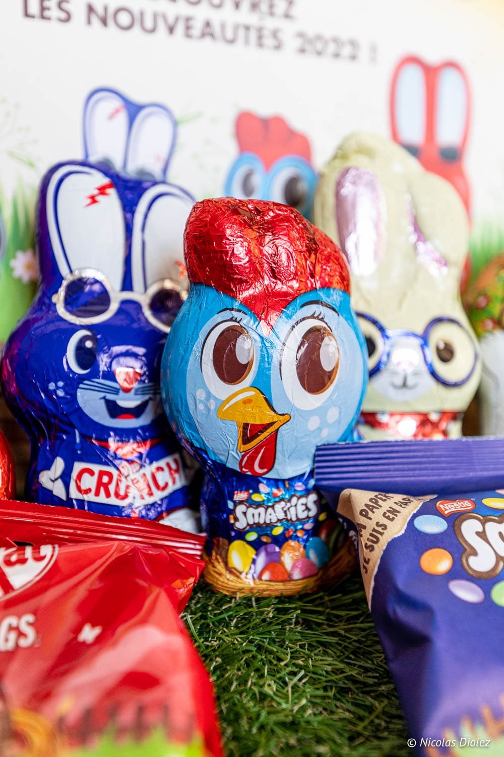 Nestlé Easter chocolates: Crunch rabbit, Smarties chick, and other treats.