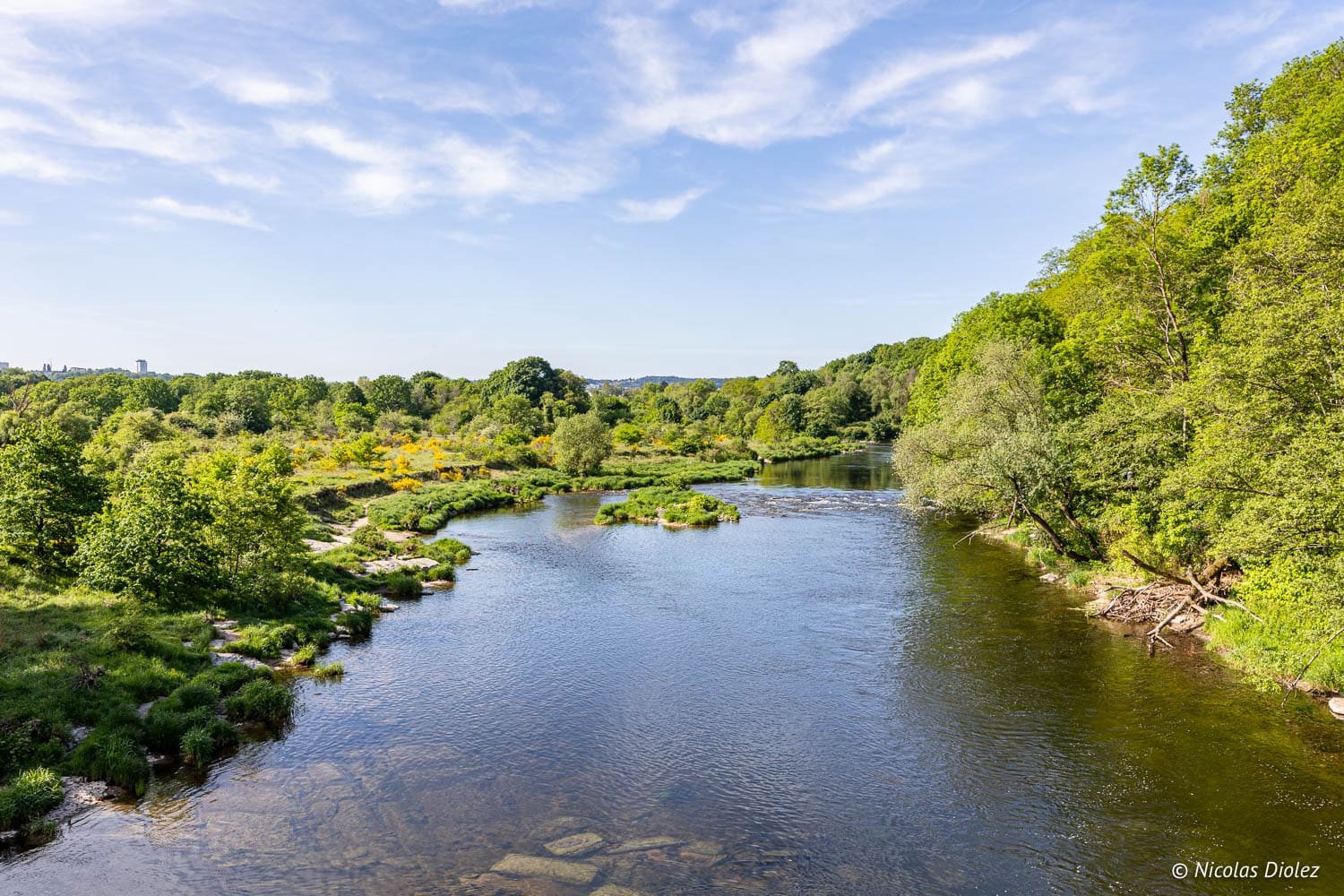 Rivière bordée de verdure près d'Épinal, propice à une balade à vélo.