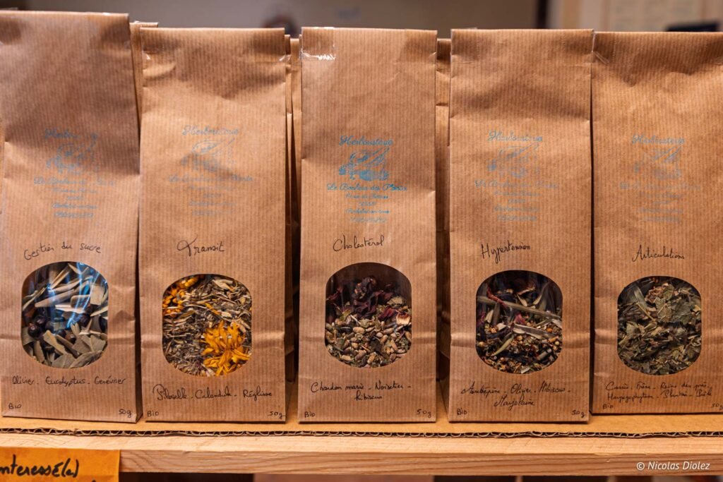 Sachets d'herboristerie bio pour la digestion, le transit, le cholestérol, l'hypertension, les articulations.
