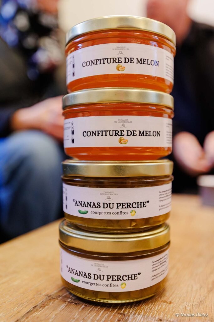 Pots de confiture Melon et Ananas du Perche du Domaine de Lignerolles.